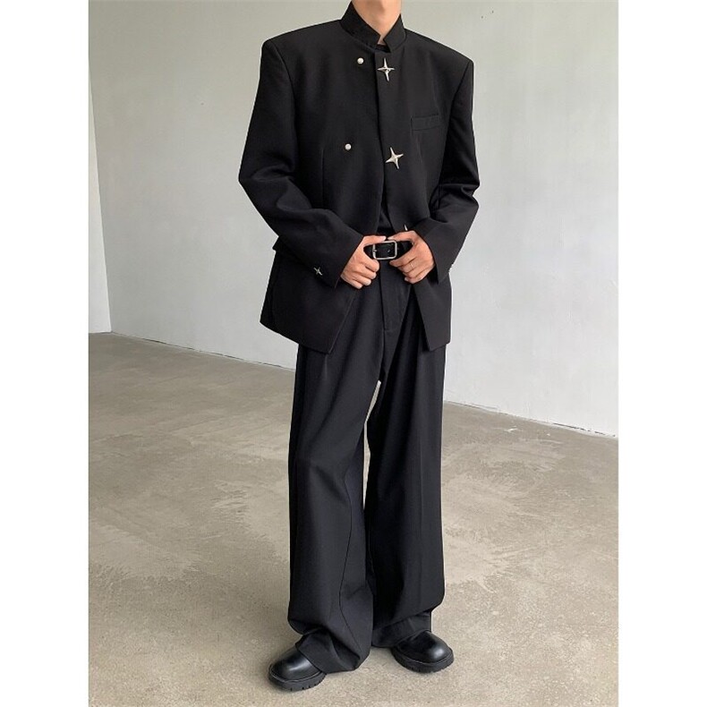 W9233-P68网图现货春新款新中式垫肩西装外套风立领西服夹克,男装夹克,星座1608-2