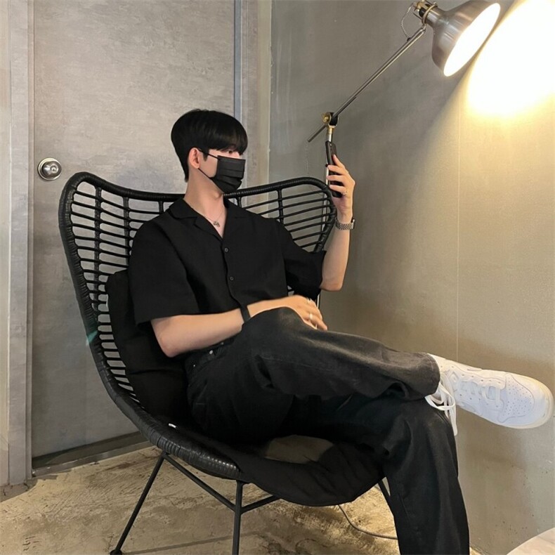 816B-CS021-P45短袖简约衬衫韩宽松慵懒落肩男轻熟风,男装衬衫,星座816B