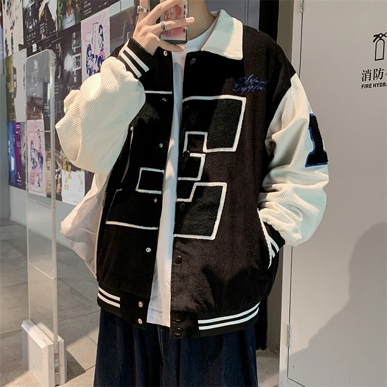 日系ins撞色口袋夹克宽松休闲棒球服潮牌秋季工装外套W1360-P65,男装夹克,星座512-4