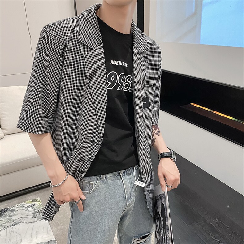 社会风秋千鸟格宽松贴标西装夹克B297-7722-P75控105,男装夹克,电商B297