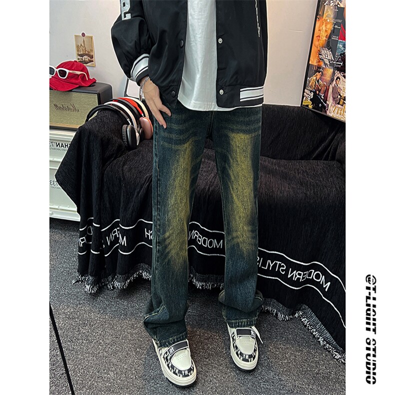 B221美式ins高街暗黑光版修身微喇牛仔裤LK23137-P55控78,男装牛仔裤,电商B221