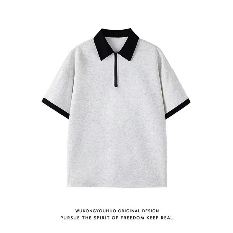 高级感撞色polo衫短袖t恤男夏拉链翻领半截袖宽松衣服PL2900P34,男装T恤,星座1013-5