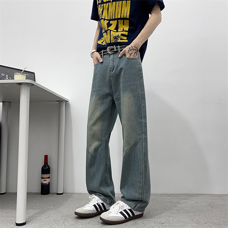 美式复古弯刀牛仔裤新款宽松垂感长裤男士潮牌直筒休闲裤HG83P42,男装牛仔裤,星座1013-1