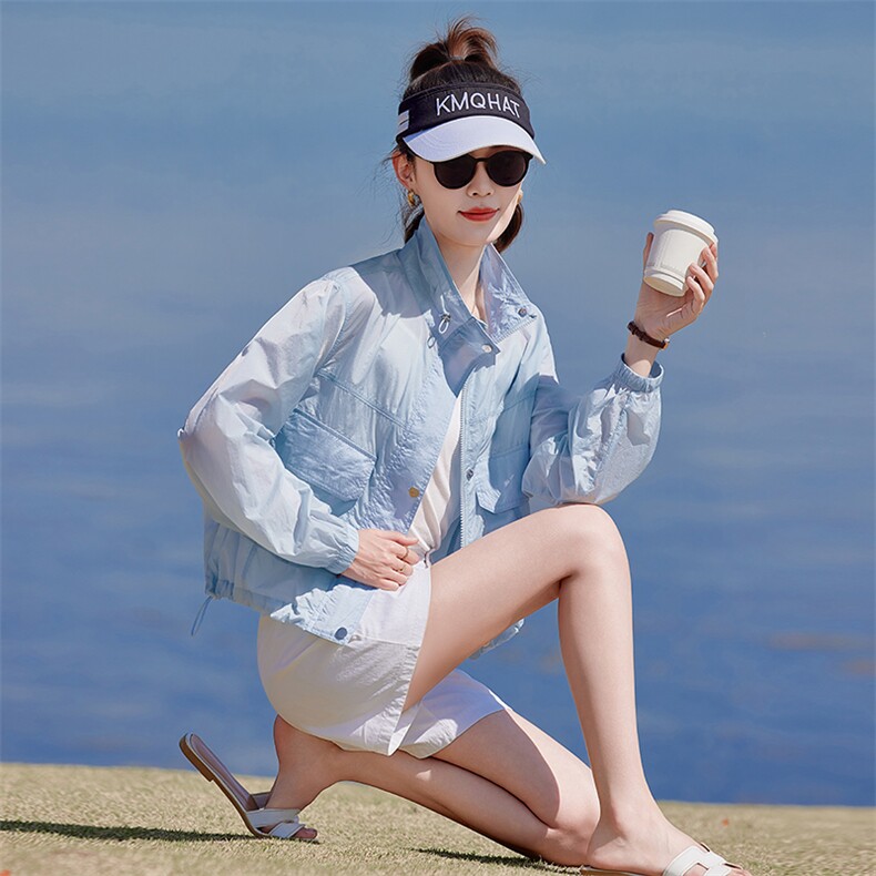 2026夏季新款韩版时尚休闲连帽防晒衣女宽松显瘦短款外套薄款上衣,女装短外套,靓衣阁