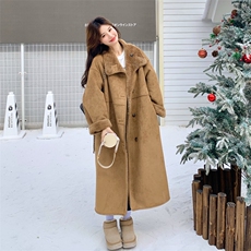 复古美拉德皮毛一体外套女2025冬季新款设计感保暖加厚两面穿大衣，女装毛呢外套，2C113