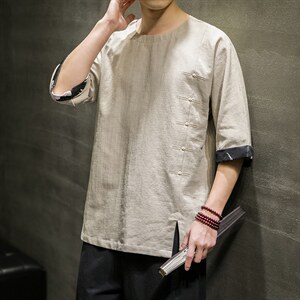 春夏新款风唐装短袖t恤男棉麻七分袖DSA008/T063/P60图片