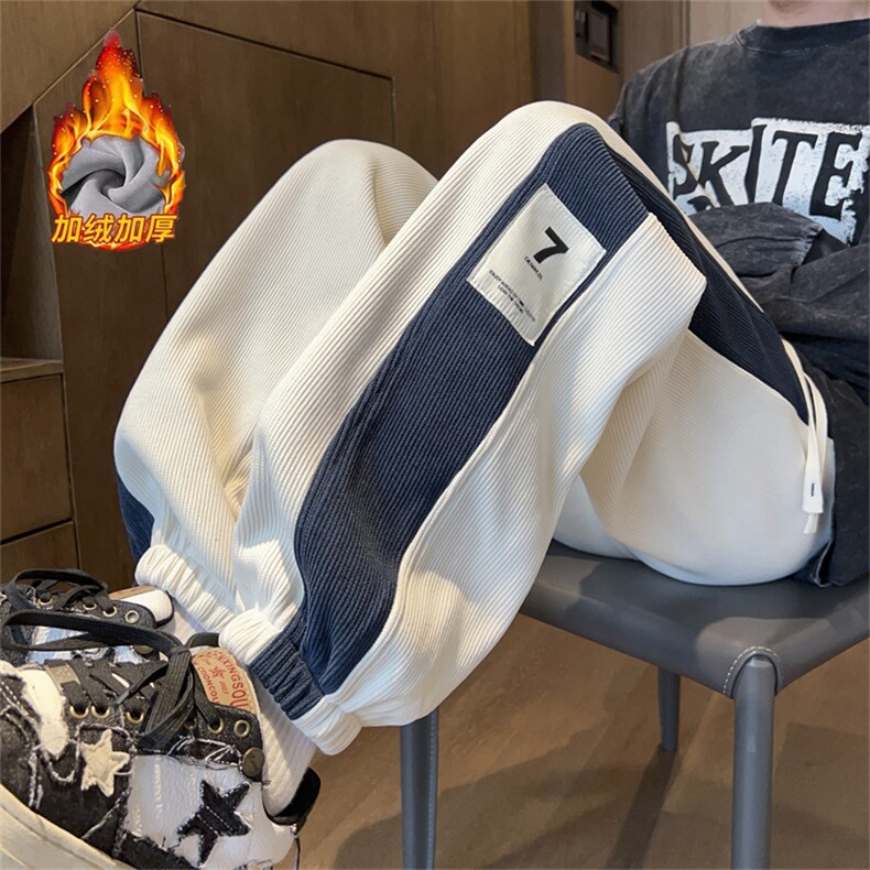 撞色灯芯绒裤子男款春秋季潮流潮牌束脚哈伦卫裤宽松运动休闲长裤，男装休闲裤，电商D229A