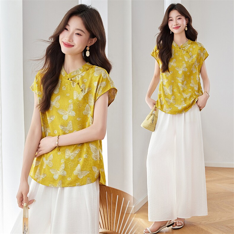 2025夏装新款简约时尚蝴蝶印花两件套，女装套装/套裙，罗腾