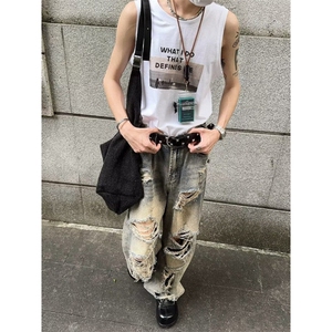 DY9197-P55美式裤子男水洗直筒牛仔裤破洞潮牌ins高街男-网图现货图片