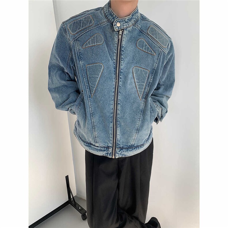 秋装美式复古水洗做旧牛仔夹克垫肩立体设计外套D212NZ21P115,男装夹克,电商D212