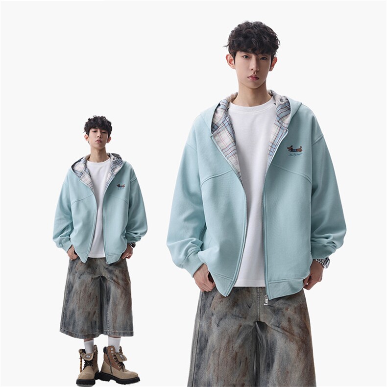 2026春季新款华棉320g格子拼接卫衣外套W6064-特P52建议零售价128，女装短外套，电商A001-1