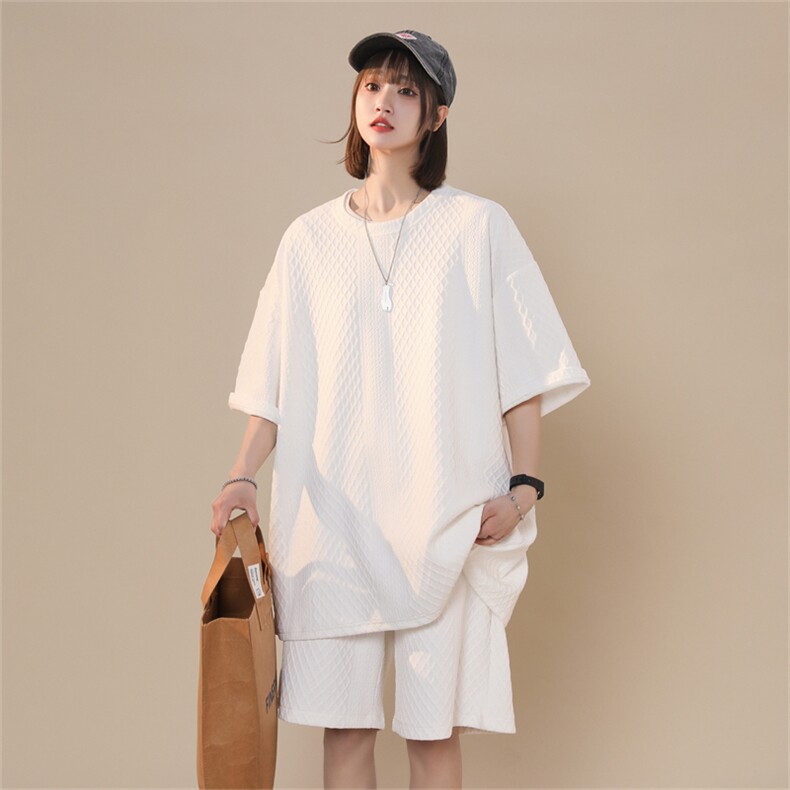 TZ85355/P60夏季提花新款短袖短裤t恤休闲宽松大码两件套套装男，女装运动套装，电商A141