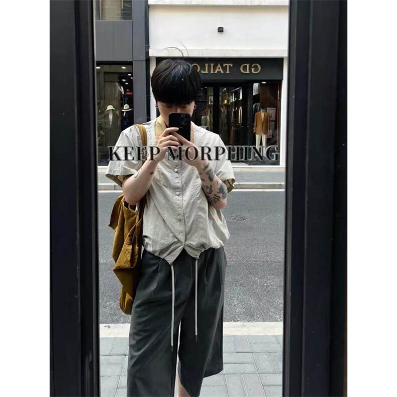 档口现货~夏季工装尼龙速干短袖衬衫拼接领下摆抽绳CT25115批45，男装T恤，星座1004-6