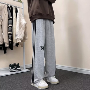 卫裤男秋季潮牌三条杠条纹拼接宽松直筒阔腿运动拖地长裤 K6661图片