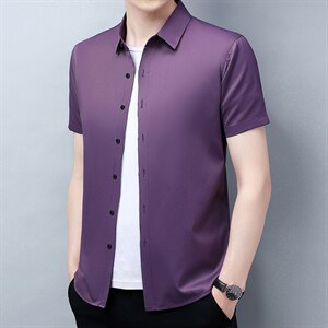 短袖衬衫男装2023夏季新款潮流衬衣中年男士纯色休闲外套男装上衣图片