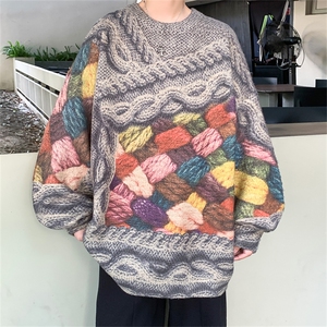 M6130/P75秋冬港风工艺立体印花针织衫外套毛衣男款式大码线衣男图片