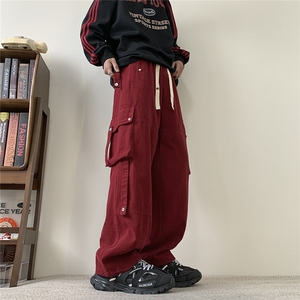 wassup happy美式工装裤男春秋夏季复古大口袋阔腿裤休闲运动裤子图片