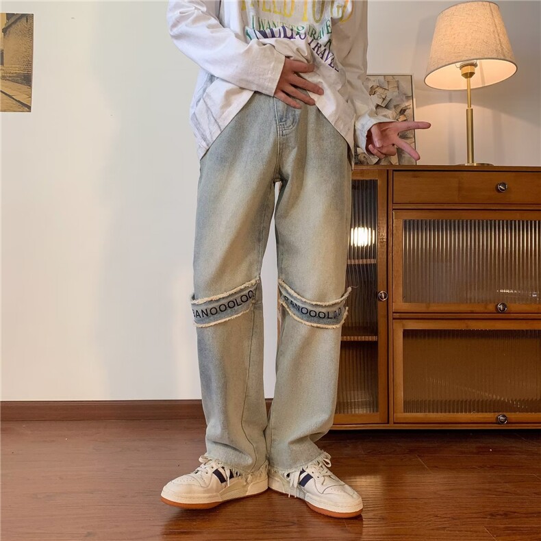 中腰慵懒男原宿宽松直筒潮流冬季新款青春流行牛仔裤KJ33P40,男装牛仔裤,星座1116-2