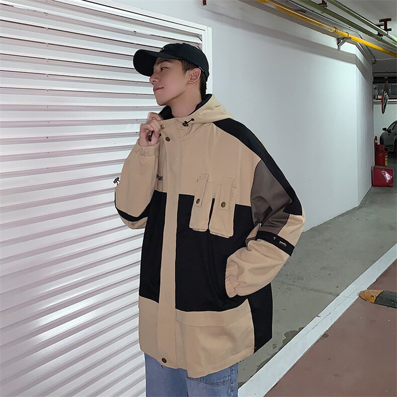 秋季抽绳连帽双重防风门襟撞色印花外套JK0991-P50,男装夹克,星座308B-1