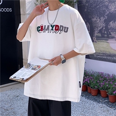 夏季潮牌美式植绒字母短袖T恤男女潮流街头情侣休闲体恤T0555-P28，男装T恤，星座308B-1