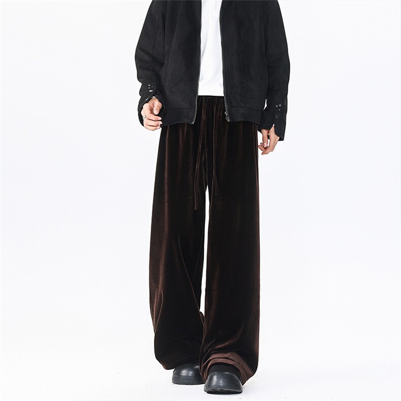 8XL-M加绒美拉德宽松金丝绒阔腿裤垂感拖地裤K993P55加绒65控78,男装卫衣,电商D206-1