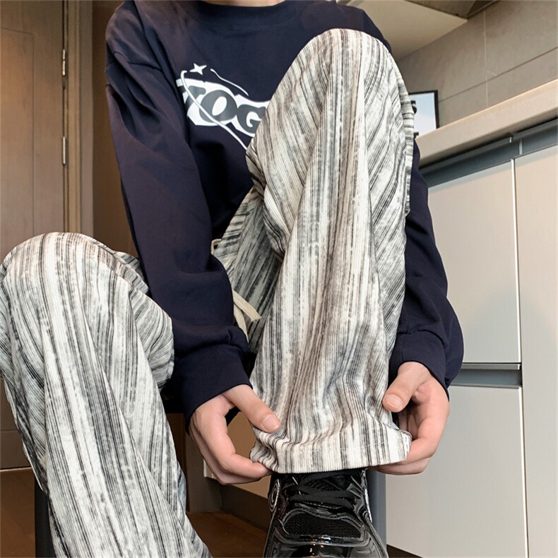 2025秋季新款灯芯绒印花条纹宽松垂感大码休闲裤A017K770P45,男装休闲裤,电商A017
