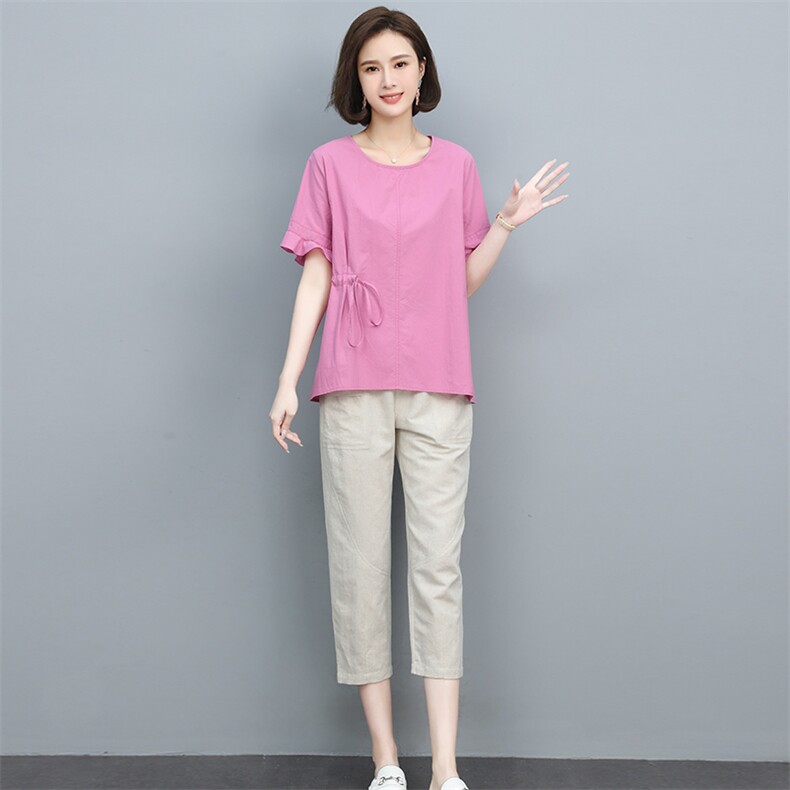 2023夏季新款时尚气质宽松显瘦休闲舒适棉麻两件套,女装套装/套裙,独衣靓