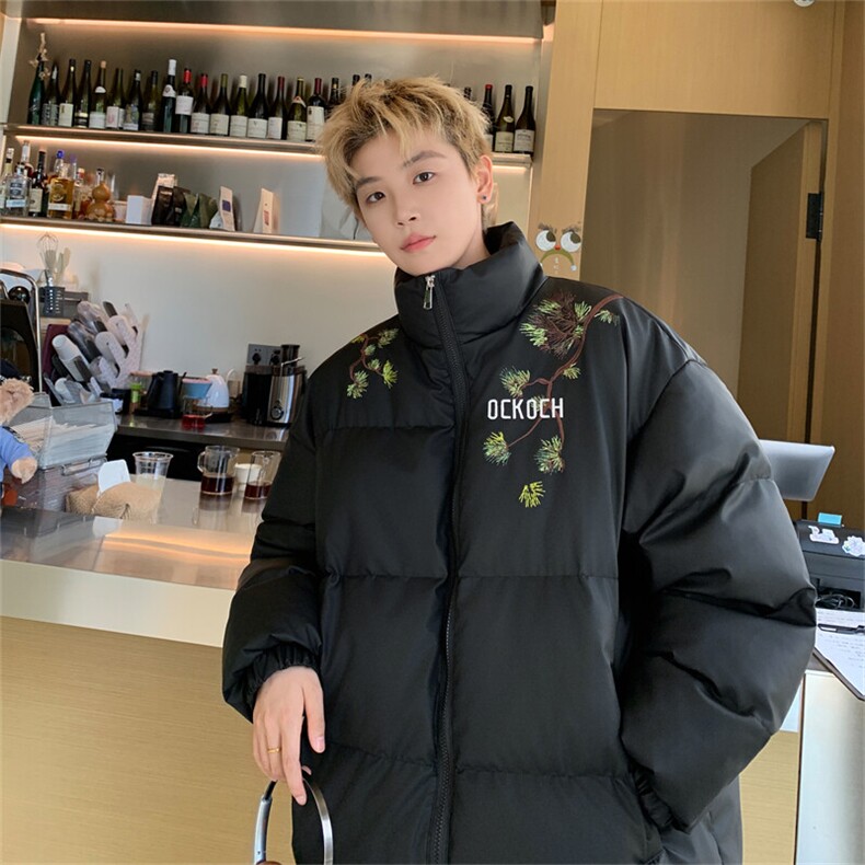 新中式迎客松刺绣棉服外套男款秋冬季青少年防寒保暖棉衣面包服潮,男装棉衣,星座307A