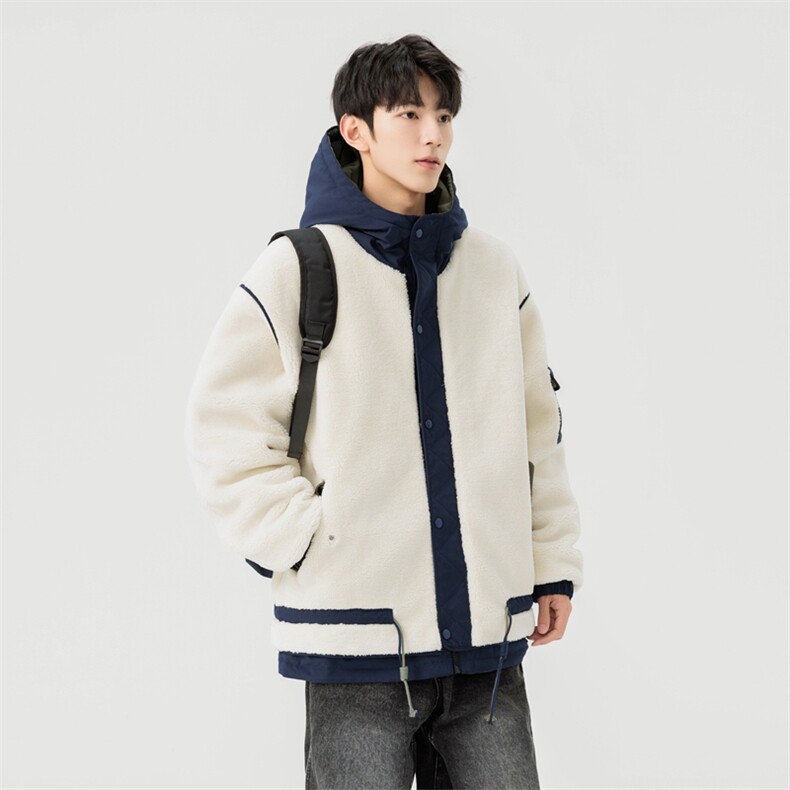 情侣棉服男士加绒加厚拼接工装保暖羊羔毛冬装外套M021-P135,男装棉衣,星座308B-2