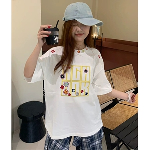 万针全刺绣工艺抖音得物高品质260克重磅纯棉双纱美式高街短袖T恤图片
