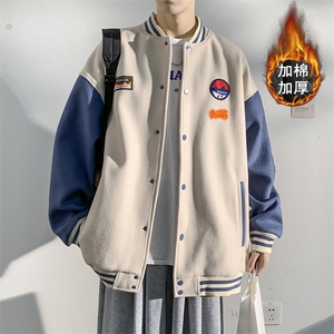 2025冬款拼接呢料boy港风贴布标棒球服加棉加厚棉服J67201-P105图片