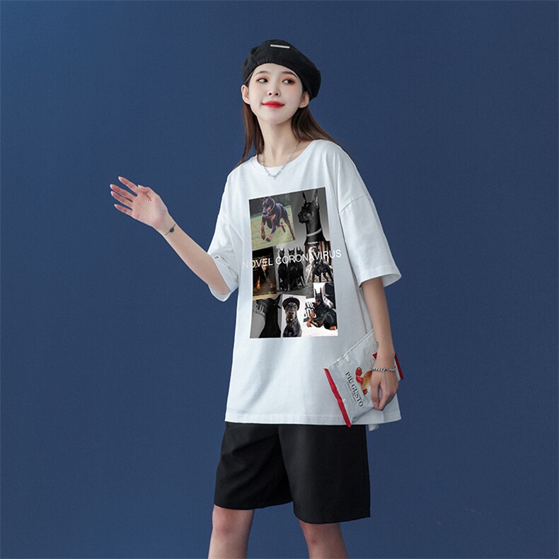 中性风23夏季时尚潮流趣味拼图印花圆领短袖T恤套装T32P25控38,男装T恤,A247A