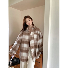 TC1517-P75新款中长款百搭长袖开衫女美拉德格子衬衫外套女秋季，女装衬衫，星座617A-2