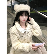 1506A/G78680/P92新款温柔甜妹风杏色波点拼接针织棉服，男装棉衣，星座1506A