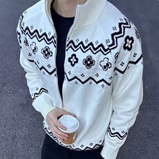 毛衣男宽松休闲雪花图案拉链加绒外套2025秋冬美式立领针织开衫，男装针织衫/毛衣，星座506A