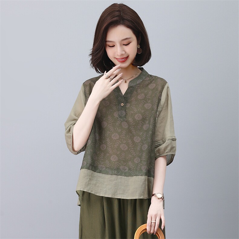 苎麻休闲女夏2025新款大码中年妈妈小个子洋气减龄棉麻,女装T恤,忆绮罗