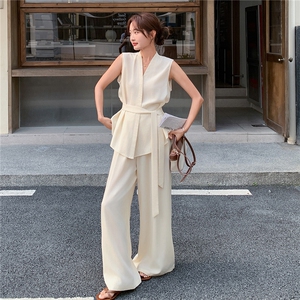 新款现货主推夏季无袖气质套装女老钱风阔腿裤清冷感韩系两件套图片