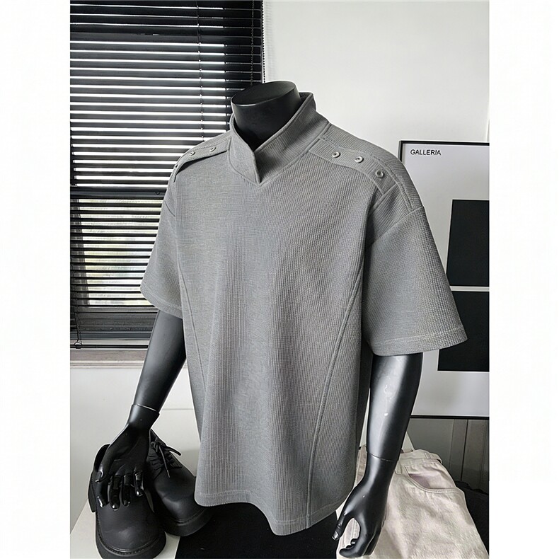 现货-原创-纽扣装饰短袖解构拼接T恤美式宽松1016-1T341P32K59，男装T恤，星座1016-1（原电商B408-1）