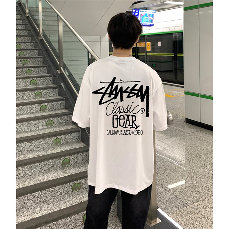 抖音得物 210克现货宽松纯棉美式潮牌印花落肩袖纯棉T恤AT21116图片
