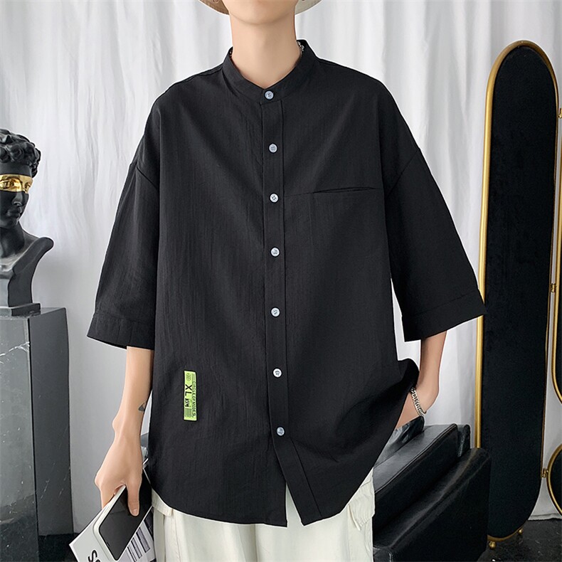 夏季港风休闲百搭小绣标设计冰丝衬衫短袖CS1106-P40,男装T恤,星座717