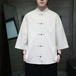 风夏季新款亚麻五分袖衬衫男短袖衬衣T952-P60图片