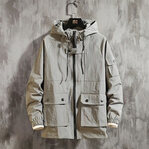 2021春秋季新日系大码水泥墙纯色连帽外套工装大口袋夹克J959-P85图片