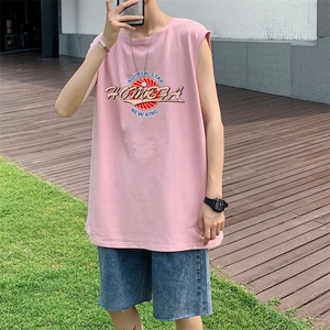 ！港风2023夏季无袖背心男加肥加大码宽松短袖T恤男BX262-P20图片