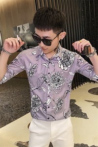 312A-114-P55 新款社会小伙中袖衬衫韩版潮流男士五分袖衬衣B图片