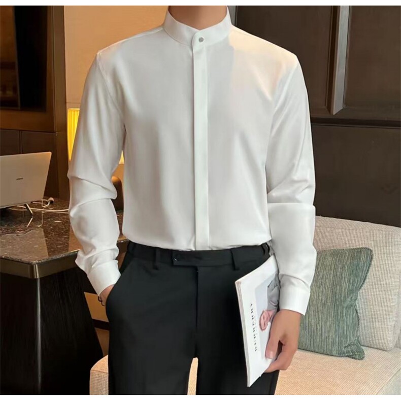 网图慎用B216CS361P452025秋冬男衬衫小立领新中式衬衣,男装衬衫,电商B216（原B302）
