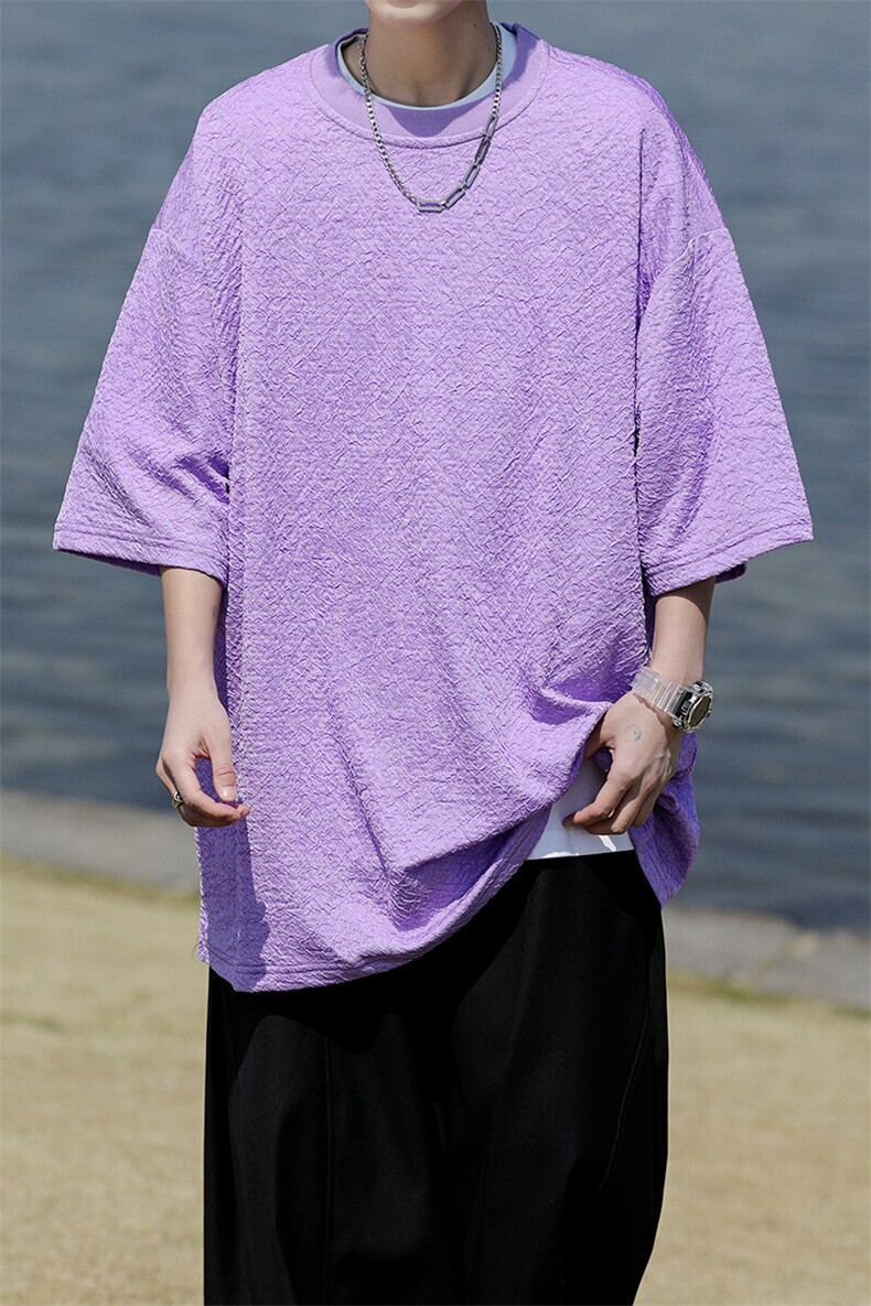 8XL-M特大码短T恤泡泡袖肌理感冰丝短袖衬衫上衣五分袖DX322P25,男装T恤,电商D206-1