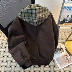 秋冬假两件格子连帽男女拉链上衣加厚夹棉外套JK08562-P93可拆帽，男装夹克，星座308B-1