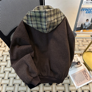 秋冬假两件格子连帽男女拉链上衣加厚夹棉外套JK08562-P93可拆帽图片
