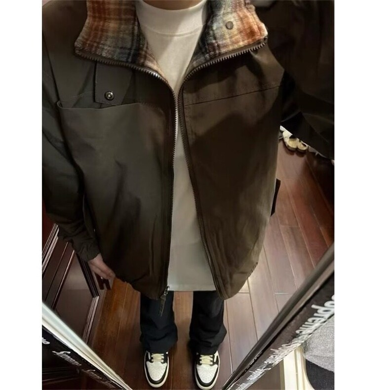 美式复古格纹棉衣潮牌痞帅棉服双面穿外套男秋冬加厚棉袄,男装夹克,星座506A