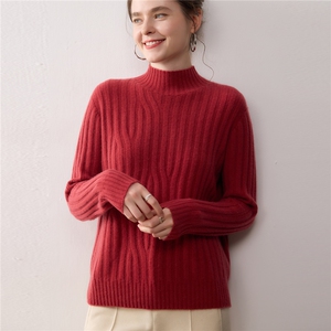 新款秋冬100%纯山羊绒衫女半高领针织衫宽松百搭加厚毛衣打底衫，女装羊绒衫，暖绒情旗舰店